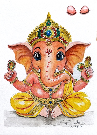 Cute Lord Ganesha | Watercolor Painting