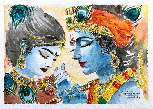 Beautiful Radha Krishna | Watercolor Painting
